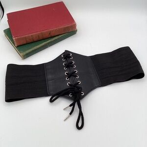 Faux Leather Black Lace-Up Corset Belt